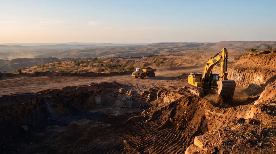 Excavator working an open-pit mine