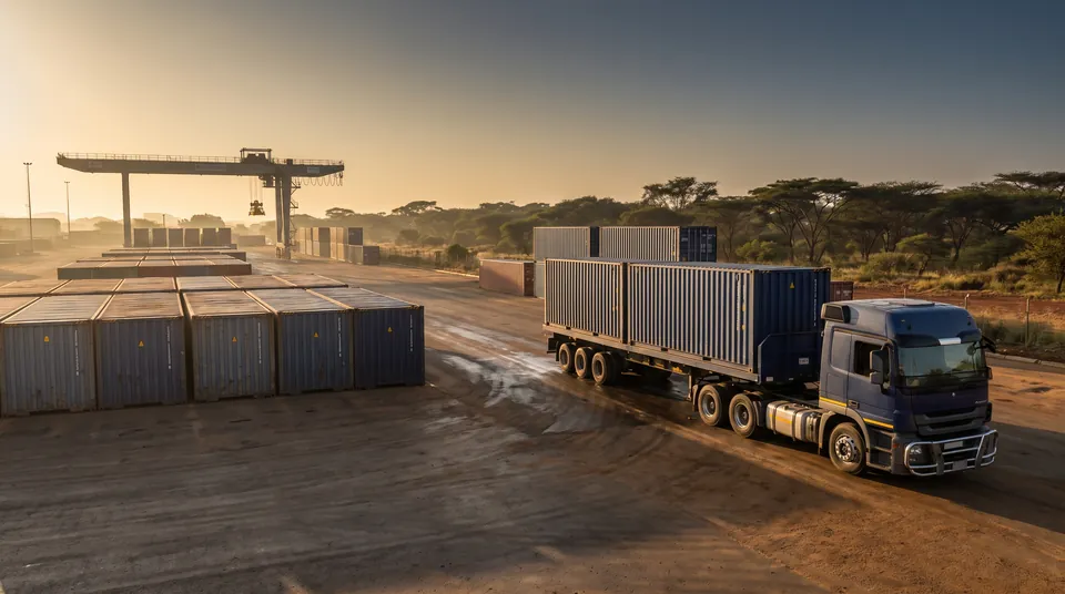 Container truck in a logistics yard